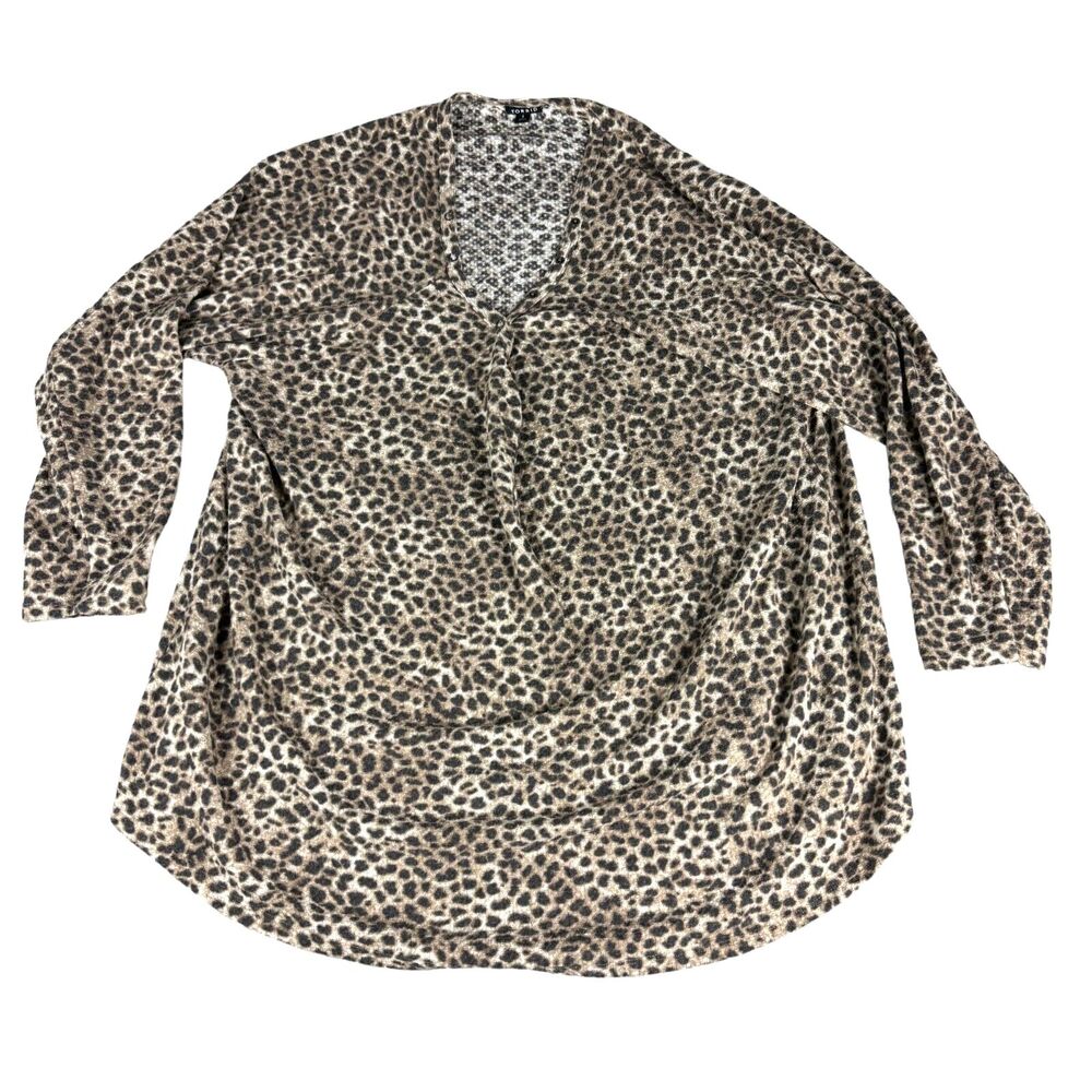 TORRID Top Women's 4 Brown Cheetah Leopard Pullover 3/4 Sleeve Harper Georgette